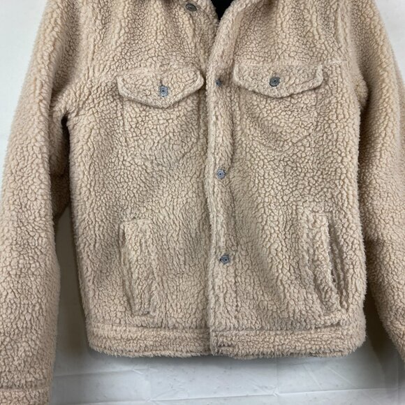 Hollister Womens M Sherpa Teddy Trucker Chunky Cozy Button Down Jacket Coat - Picture 4 of 8